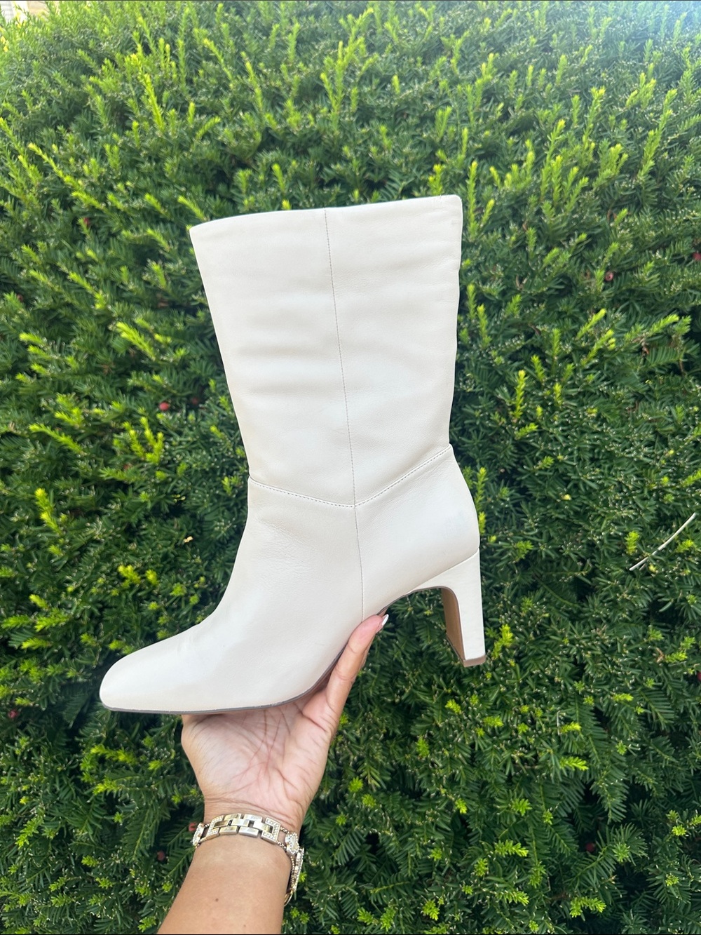 Naturalizer Cream Mid-Calf Block Heel Boot